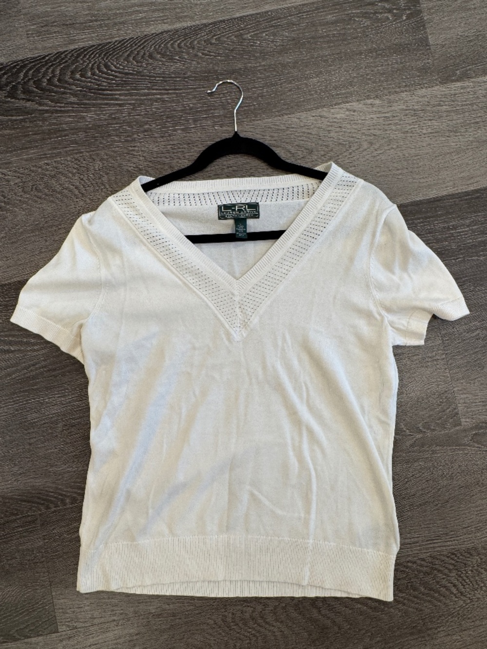 Lauren Ralph Preppy Active White Cotton Knit V Neck Top Size L - Picture 1 of 4